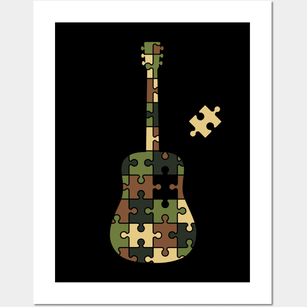 Camouflage Puzzle Acoustic Guitar Silhouette Wall Art by nightsworthy